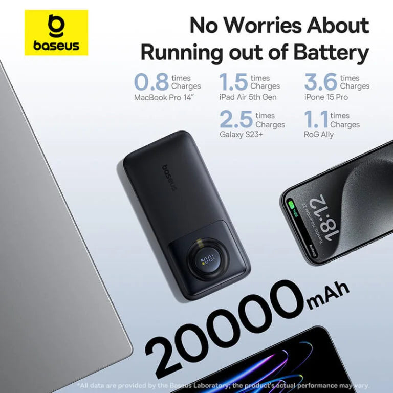 Baseus Lipow Dual-Cable Power Bank 20000mAh 22.5W - باور بانك بيسوس ليبو 20000 مللي أمبير