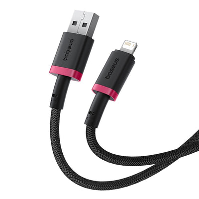 Baseus Dura Series USB to Lightning Cable 2.4A Fast Charging 2m Red+Black | كابل لايتنينج بيسوس ديورا شحن سريع 2.4 أمبير 2 متر أحمر وأسود