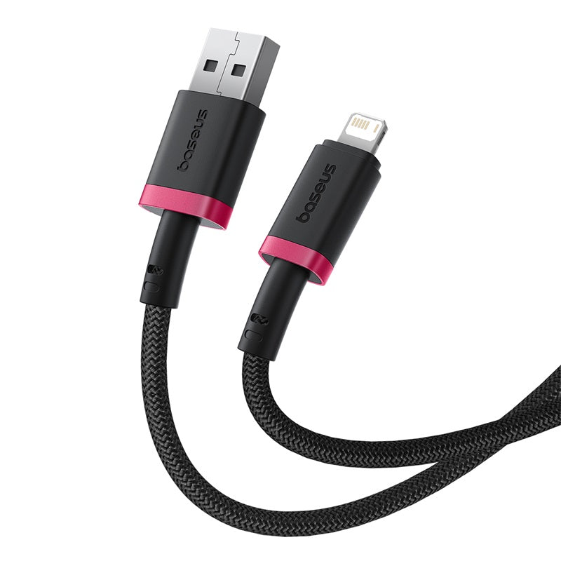 Baseus Dura Series USB to Lightning Cable 2.4A Fast Charging 2m Red+Black | كابل لايتنينج بيسوس ديورا شحن سريع 2.4 أمبير 2 متر أحمر وأسود