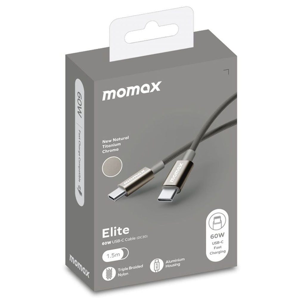 Kabloya Momax Elite 60W USB-C bo USB-C ya bi pêçayî, 1.5 m - Kabloya Momax Elite USB-C bo USB-C, şarjkirina bilez 60W, 1.5 m