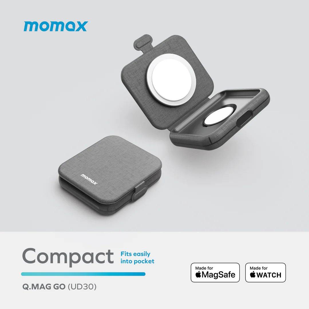 Şarjêra Bêtêl a Momax Q.Mag Go 20W 2-di-1 de bi MagSafe re