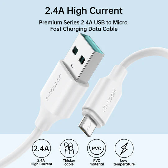 كيبل جويرووم لونج لاستنج يو اس بي اي الى مايكرو بقدرة شحن 18 واط وطول 1 متر | JOYROOM Long-Lasting Series 2.4A Fast Charging Data Cable USB-A to Micro 18W 1m