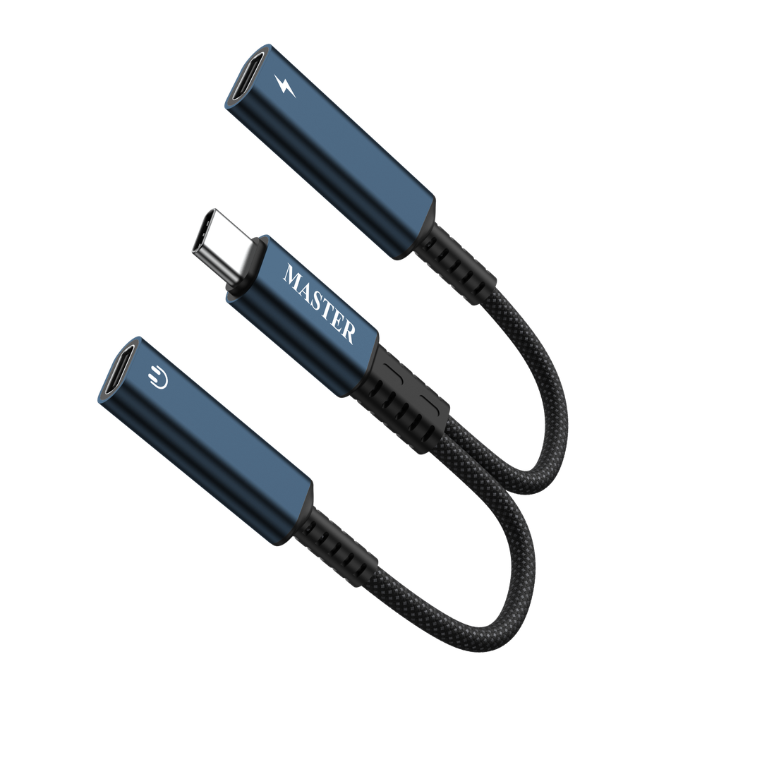 محول ماستر مظفر تايب سي الى منفذي تايب سي بقدرة شحن 60 واط - اسود | Master Braided 2-in-1 USB-C to USB-C Adapter PD 60W - Black