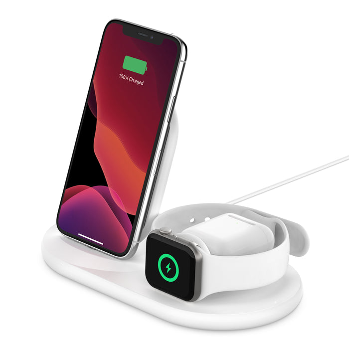 شاحن لاسلكي بيلكن 3 في 1 للايفون وساعة ابل والايربودز | Belkin BoostCharge 3 in 1 Wireless Charger for Apple iPhone Apple Watch and AirPods
