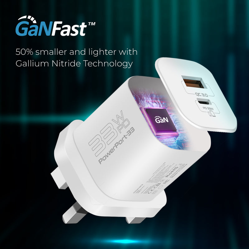 Promate PowerPort-33 White USB-C and USB-A port layout close-up