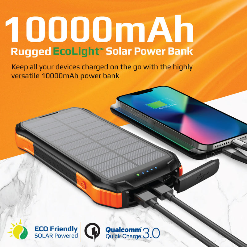 Promate SolarTank-10PDQi Solar Power Bank 10000mAh Wireless LED Torch-Solar Panel