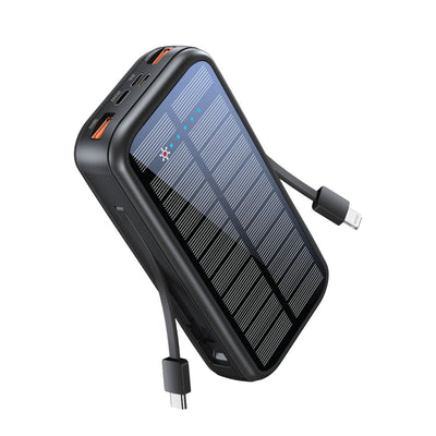Promate SolarTank-20PDCi Solar Power Bank 20000mAh Built-In Cables-Front