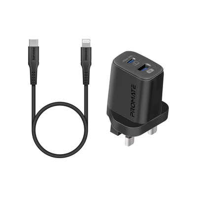 Promate ChargeKit-25PDi شاحن جداري 25 واط مع كيبل USB-C إلى لايتننج - صورة أمامية