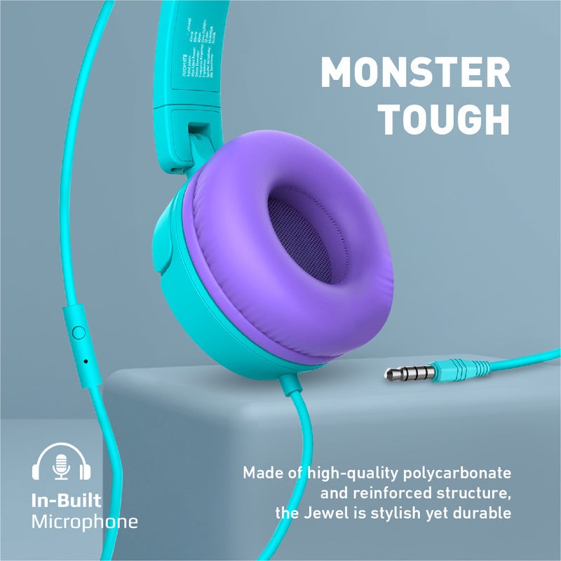 Promate Jewel KidSafe Wired Kids Headset 40mm Aqua-Lifestyle