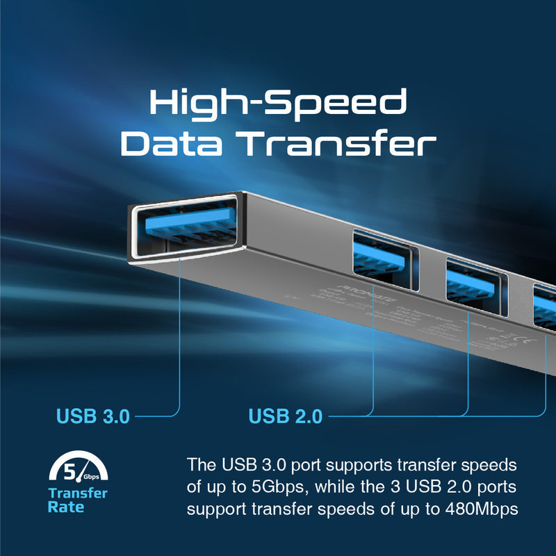 Promate LiteHub-4 Grey four USB-A ports detail