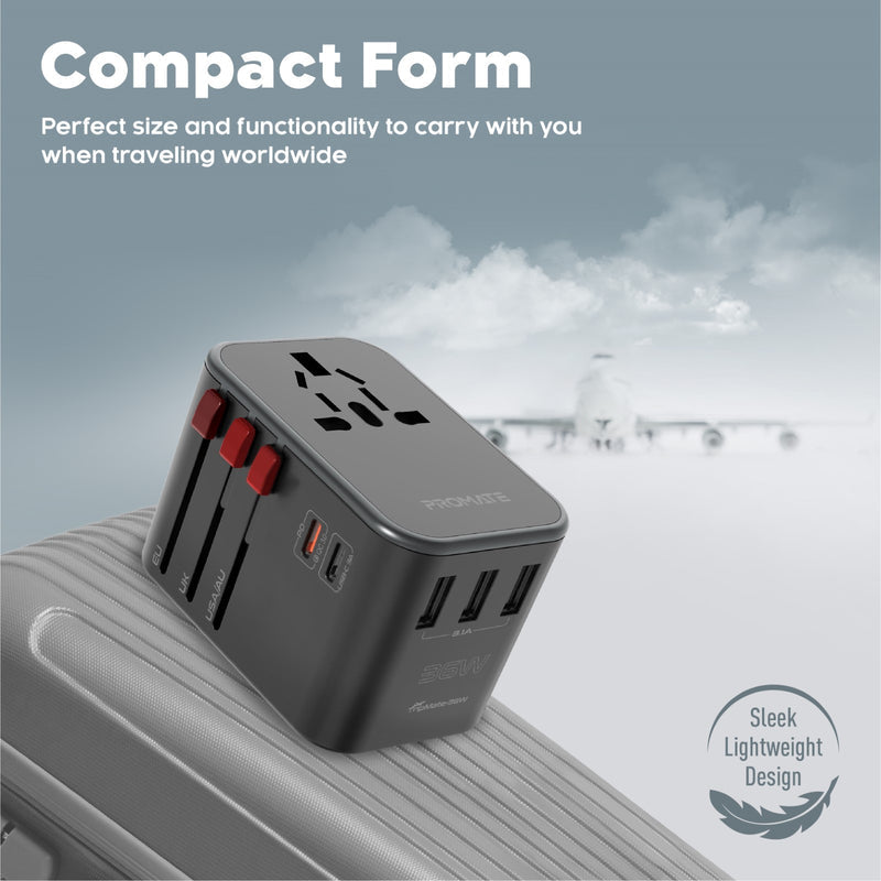 Promate TripMate-36W محول سفر بمقبس تيار متردد وقابس منزلق
