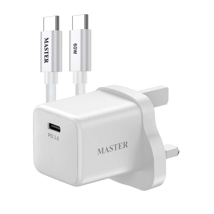 Master 25W Charger with Cable USB-C to USB-C 60W White MSCH25WCTOC60W-WH