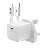 شاحن ماستر 25 واط مع كيبل 60 واط سي إلى سي - أبيض | Master 25W Charger with Cable USB-C to USB-C 60W - White