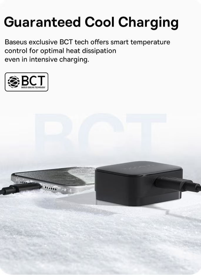 Baseus Palm Charger 1C 20W UK Black with Cable C→iP 1m | شاحن بيسوس بالم 20 واط مع كابل 1 متر