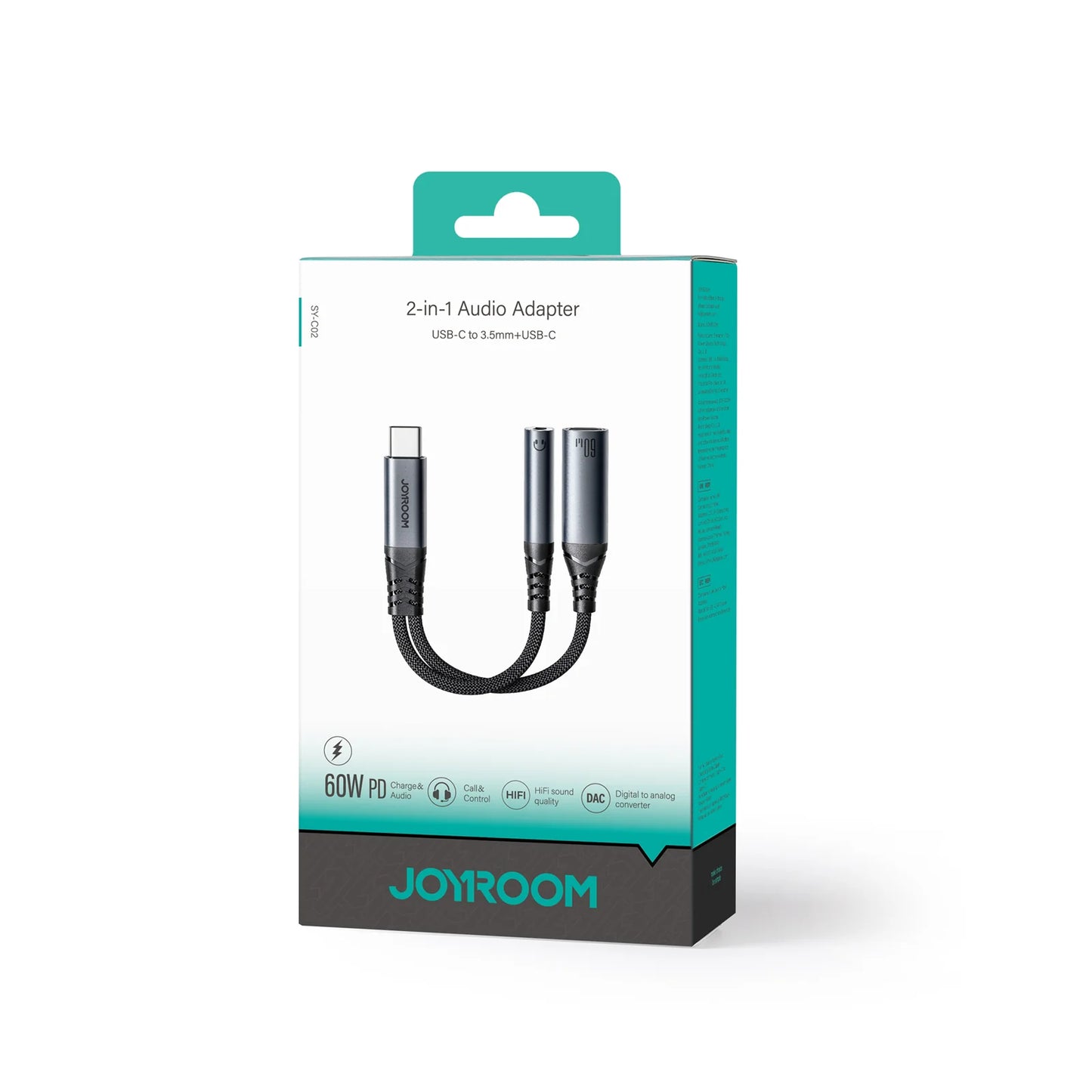 محول جويرووم SY-C02 للصوت 2 في 1 من تايب سي الى تايب سي و 3.5 ملم | Joyroom SY-C02 Audio-Transfer Series 2-in-1 Audio Adapter (Type-C to 3.5mm + Type-C)