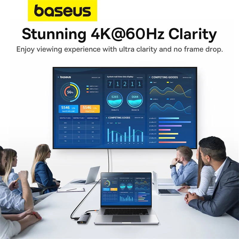 Baseus Hub Metal Gleam Series II 6 in 1 Type-C HUB HDMI 4K60HZ RJ45 Space Grey - هاب بيسوس 6 في 1 تايب سي