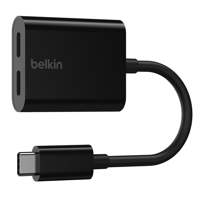 محول بيلكن من تايب سي الى تايب سي للصوت ومنفذ تايب سي بقدرة شحن 60 واط | Belkin CONNECT USB-C Audio & USB-C Charge Adapter Supports fast charging up to 60W