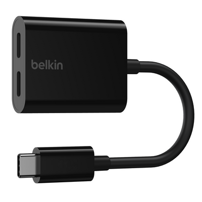 محول بيلكن من تايب سي الى تايب سي للصوت ومنفذ تايب سي بقدرة شحن 60 واط | Belkin CONNECT USB-C Audio & USB-C Charge Adapter Supports fast charging up to 60W