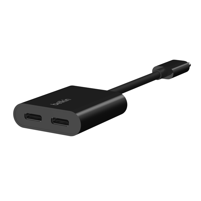 Adaptora Dengî û Şarjkirina USB-C ya Belkin CONNECT USB-C Şarjkirina bilez heta 60W piştgirî dike - Girêdana dengî ya USB-C bi adaptora şarjkirina USB-C, heta 60W