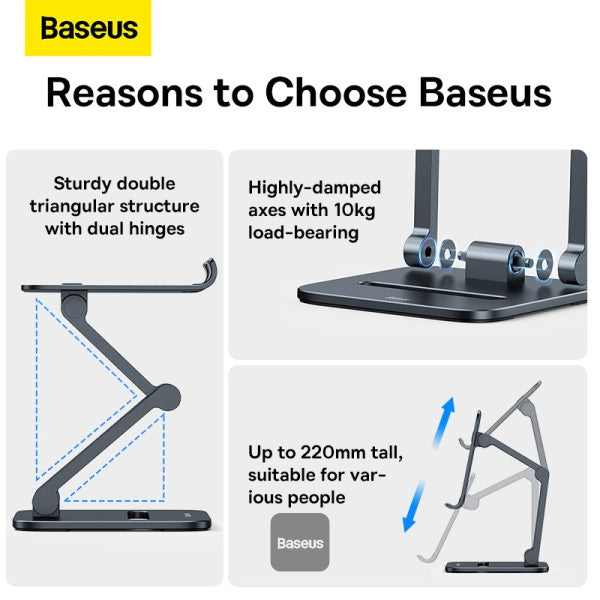 Baseus Foldable Metal Stand (Phone) Grey - حامل بيسوس معدني قابل للطي (للهاتف) رمادي