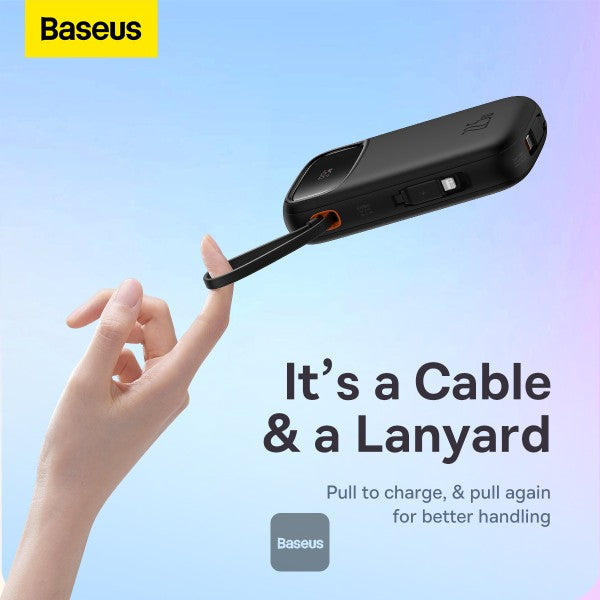 Baseus QPow2 Dual-Cable Power Bank 10000mAh 22.5W Black | بطارية شحن محمولة بيسوس 10000 مللي أمبير 22.5 واط