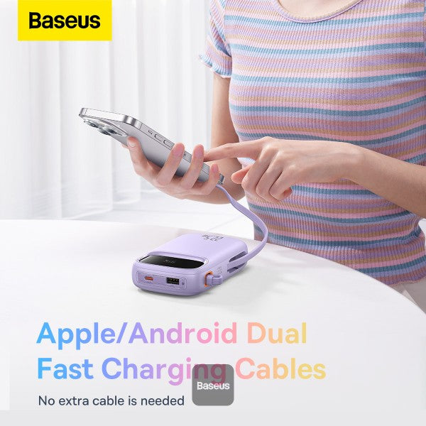 Baseus QPow2 Dual-Cable Power Bank 10000mAh 22.5W Purple (With Cable C 0.3m) | باور بانك بيسوس كيو باو 2 بكابلين 10000 مللي أمبير 22.5 واط بنفسجي