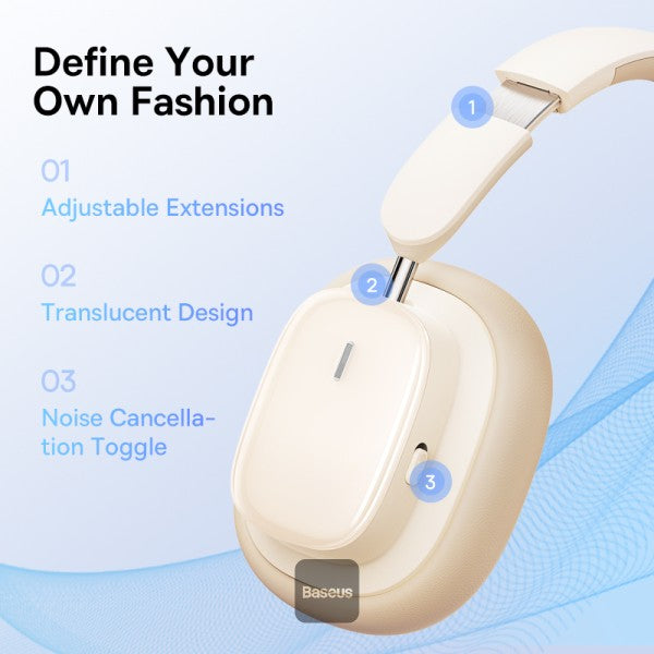 Baseus Bowie H1i Noise-Canceling Headphones White | سماعات بيسوس بوي H1i عازلة للضوضاء أبيض