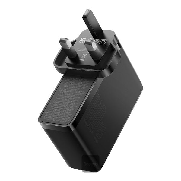 شاحن Baseus GaN5 Pro 2C+2U بقوة 100 واط | Baseus GaN5 Pro Charger 2C+2U 100W UK Black (With Cable C→C 100W 1m Black)