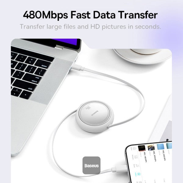 كابل Baseus Free2Pull القابل للسحب | Baseus Free2Pull Retractable Cable C→iP 20W 1m White