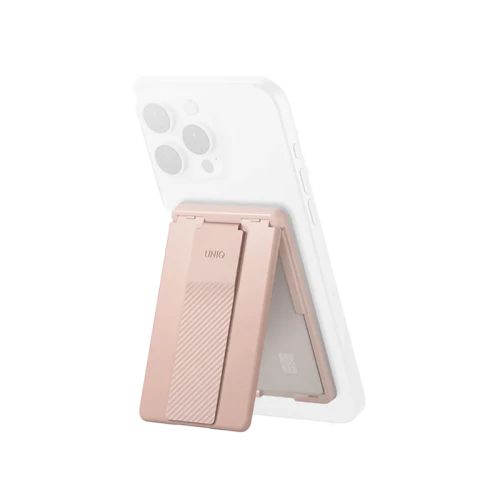 UNIQ Heldro ID magnetic card holder with FlexGrip band and stand Blush Pink