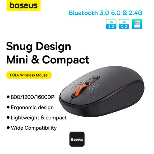 ماوس باسيوس F01B لاسلكي ثلاثي الوضع رمادي - Baseus F01B Tri-Mode Wireless Mouse Gray