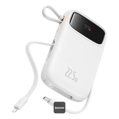 Baseus QPow2 Dual-Cable Power Bank 10000mAh 22.5W White - بيسوس باور بانك 10000 مللي أمبير 22.5 واط أبيض