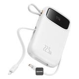 Baseus QPow2 Dual-Cable Power Bank 10000mAh 22.5W White - بيسوس باور بانك 10000 مللي أمبير 22.5 واط أبيض