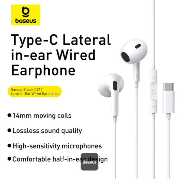 Baseus Encok CZ17 Wired Earphones White - سماعات بيسوس انكوك CZ17 سلكية بيضاء