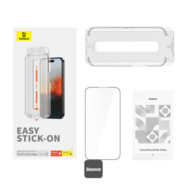 واقي شاشة بيسوس سافاير 9H زجاج مقسى لآيفون 15 برو ماكس - Baseus Sapphire Tempered Glass Screen Protector