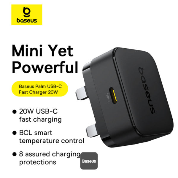 Baseus Palm Charger 1C 20W UK Black | شاحن بيسوس بالم 20 واط منفذ واحد UK أسود
