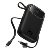 Baseus QPow 2 Power Bank 20000mAh 30W Black (2 Built-in Cables) - بطارية بيسوس كيو باو 2 المحمولة 20000 مللي أمبير 30 واط أسود بكابلين مدمجين
