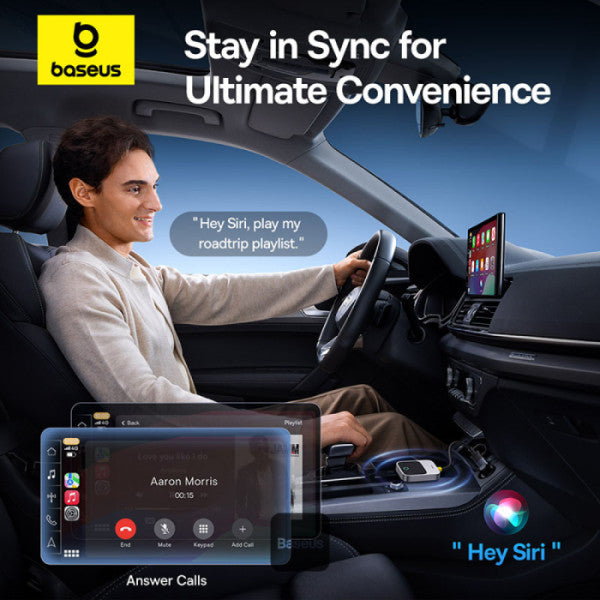 محول باسيوس SafeJourney كاربلاي لاسلكي رمادي - Baseus SafeJourney Wireless CarPlay Adapter Grey