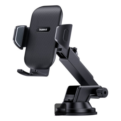 Baseus UltraControl Go Series Clamp-Type Phone Holder (Suction Cup Version) UltraStable Dashboard/Windshield Mount - Black | حامل هاتف بيسوس الترا كنترول جو بمشبك وكوب شفط للوحة القيادة والزجاج الأمامي - أسود