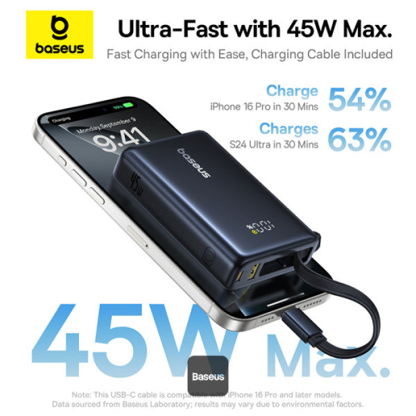 Baseus PicoGo Power Bank 10000mAh 45W Black - باور بانك بيسوس بيكو جو 10000 مللي أمبير 45 واط أسود