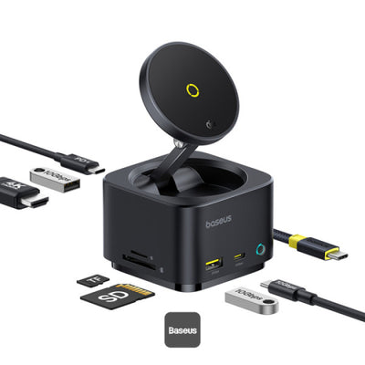 هاب Baseus MagPro II 7 في 1 مع شحن لاسلكي مغناطيسي | Baseus MagPro II 7-in-1 HUB Magnetic Wireless Charging 15W Black