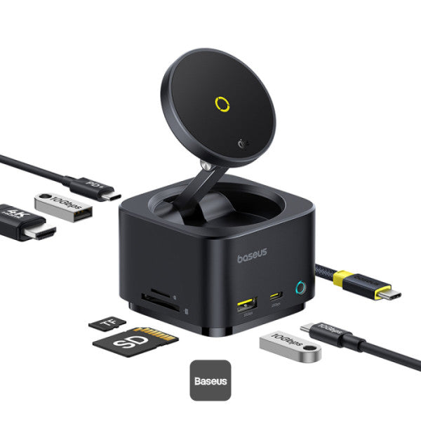 هاب Baseus MagPro II 7 في 1 مع شحن لاسلكي مغناطيسي | Baseus MagPro II 7-in-1 HUB Magnetic Wireless Charging 15W Black