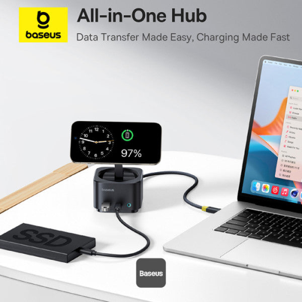 هاب Baseus MagPro II 7 في 1 مع شحن لاسلكي مغناطيسي | Baseus MagPro II 7-in-1 HUB Magnetic Wireless Charging 15W Black
