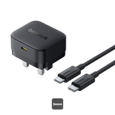 Baseus Palm Charger 1C 30W UK Black (With Cable C→C 60W 1m Black) | شاحن بيسوس بالم 1C 30 واط UK أسود