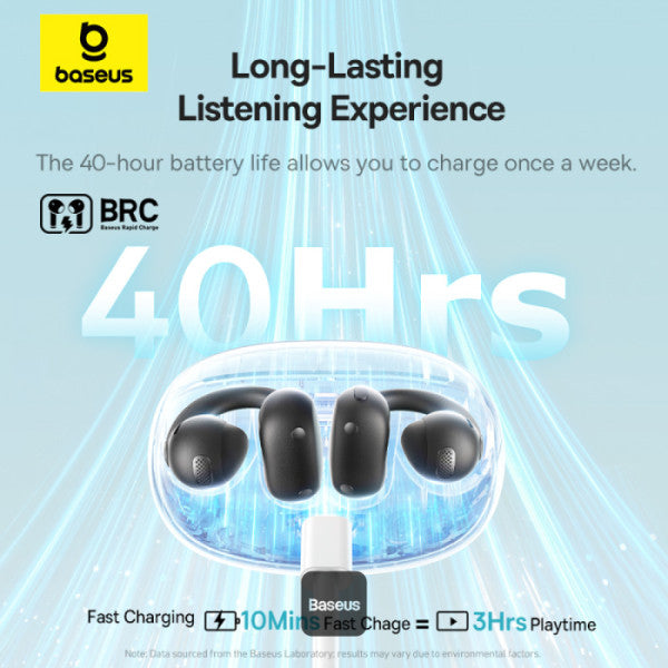 Baseus Bowie MC1 Open-Ear Ear Clip Headphones Bluetooth 5.4 40H Battery AI Bass IP57 - White | سماعات بيسوس بوي MC1 مفتوحة الأذن كليب لاسلكية بلوتوث 5.4 بطارية 40 ساعة باس ذكي مقاومة للماء IP57 - أبيض