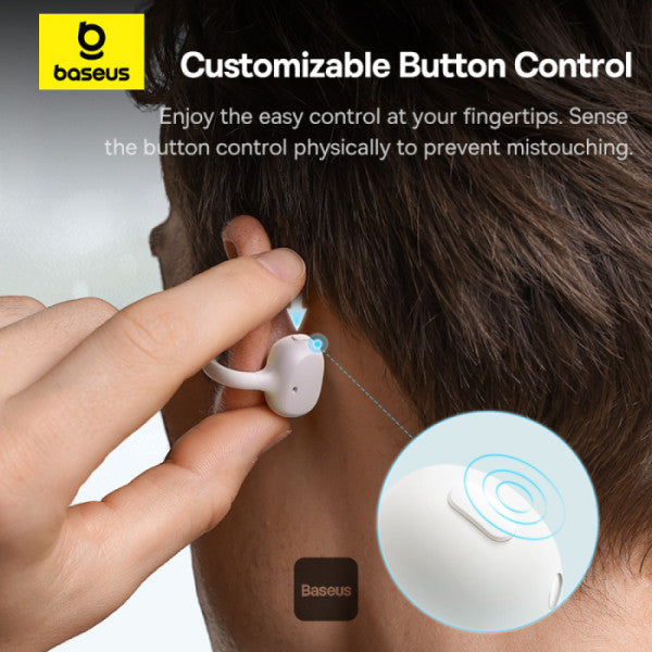 Baseus Bowie MC1 Open-Ear Ear Clip Headphones Bluetooth 5.4 40H Battery AI Bass IP57 - White | سماعات بيسوس بوي MC1 مفتوحة الأذن كليب لاسلكية بلوتوث 5.4 بطارية 40 ساعة باس ذكي مقاومة للماء IP57 - أبيض