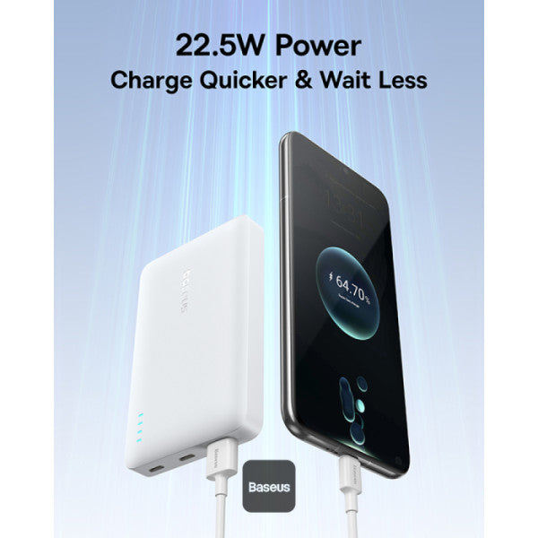 Baseus EnerFill FP21 Power Bank 10000mAh 22.5W White (With Cable C→C 30cm 20V/3A) | بيسوس إنرفيل باور بانك 10000 مللي أمبير 22.5 واط أبيض