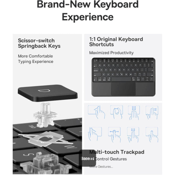 Baseus Brilliance Series 2 Keyboard Case for iPad Pro 11" & iPad Air 10.9" - Magnetic, Touchpad, Smart Sleep - Black - كيبورد كفر بيسيوس بريليانس سيريز 2 لآيباد برو 11 بوصة وآيباد اير 10.9 بوصة - مغناطيسي مع تاتش باد - أسود