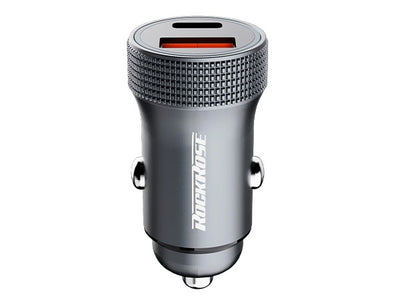 شاحن سيارة روك روز Ranger بمنفذي يو اس بي اي وتايب سي وبقدرة شحن 30 واط | RockRose Ranger PQ GT 30W PD & QC 3.0 Dual Port Car Phone Charger Adapter