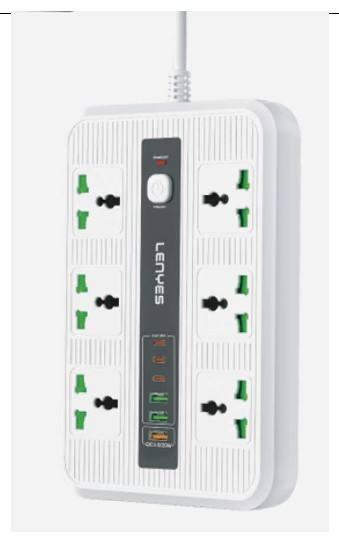 مشترك كهربائي Lenyes LS130-UK بستة منافذ كهربائية و3 منافذ ت